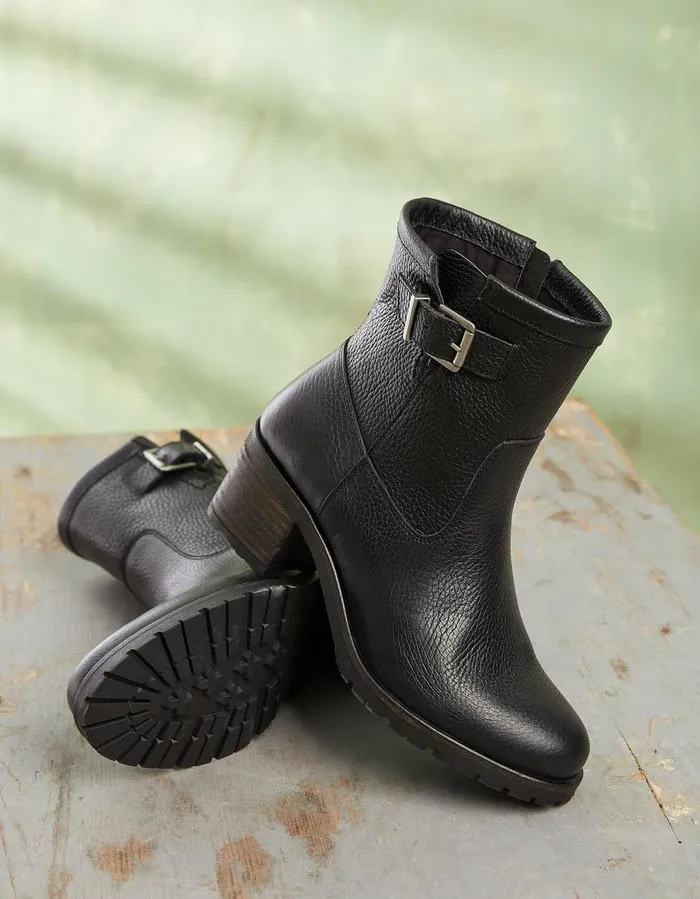 Hollie Mid Heel Leather Boots Black Women FatFace Boots