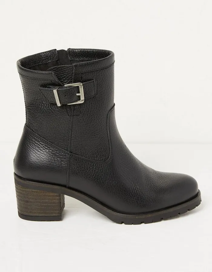 Hollie Mid Heel Leather Boots Black Women FatFace Boots