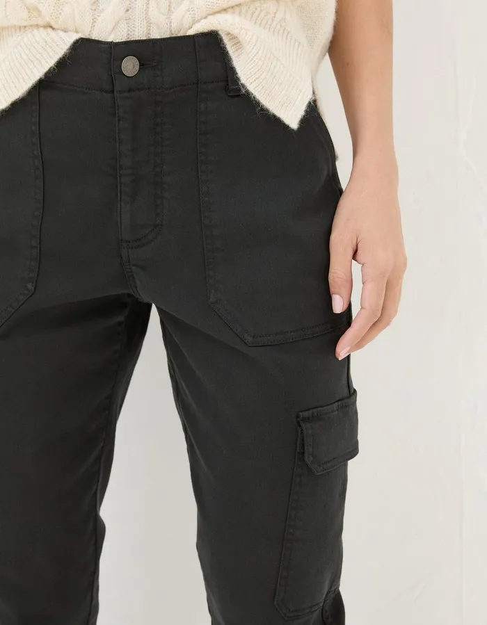 Hythe Cargo Trousers Black Women FatFace Trousers and Leggings