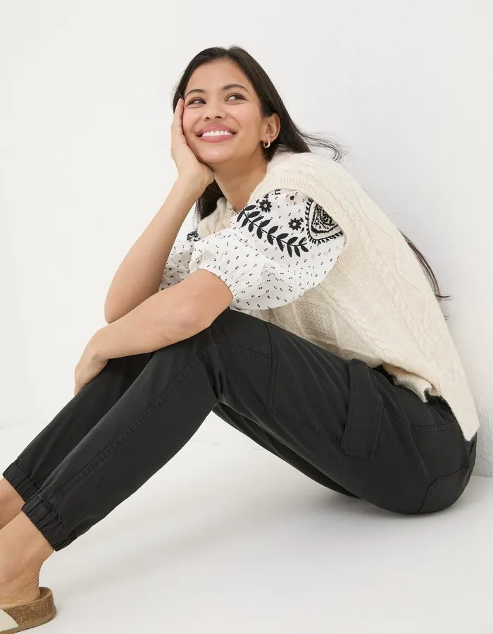 Hythe Cargo Trousers Black Women FatFace Trousers and Leggings