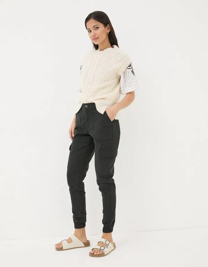 Hythe Cargo Trousers Black Women FatFace Trousers and Leggings