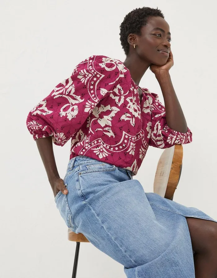 Imogen Broderie Floral Blouse Plum Women FatFace Shirts and Blouses