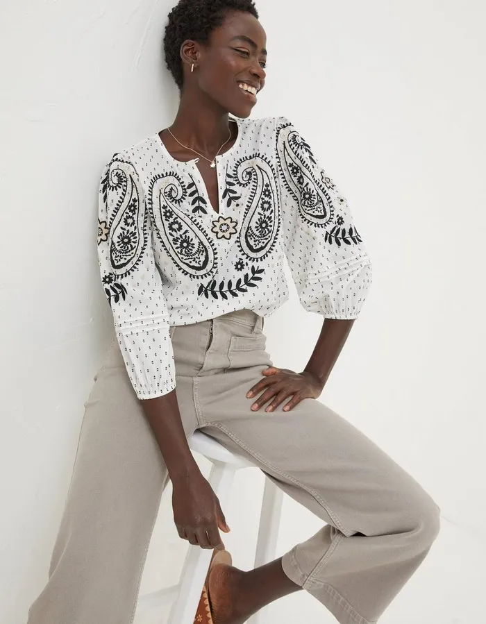 Imogen Embroidered Blouse Ivory Women FatFace Shirts and Blouses
