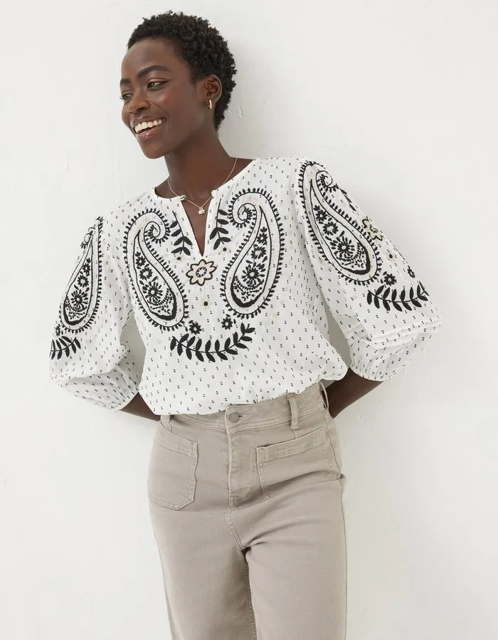 Imogen Embroidered Blouse Ivory Women FatFace Shirts and Blouses