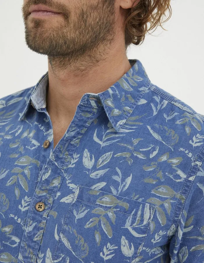 Indigo Leaf Print Shirt Blue Men FatFace Shirts