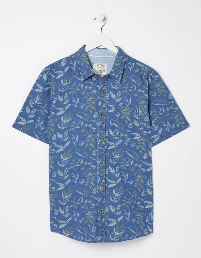 Indigo Leaf Print Shirt Blue Men FatFace Shirts