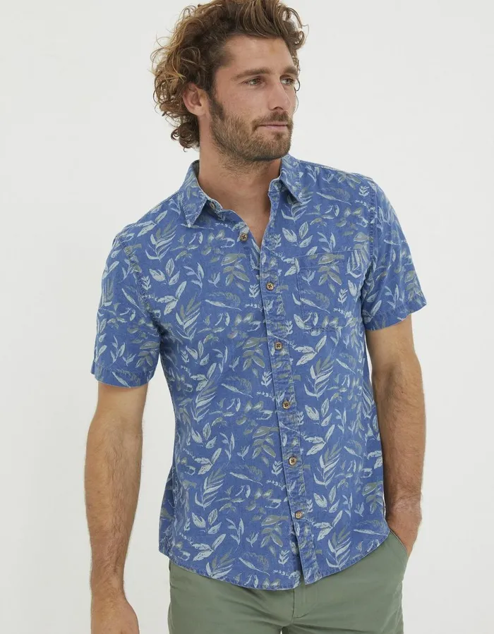 Indigo Leaf Print Shirt Blue Men FatFace Shirts