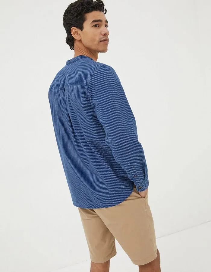 Indigo Stripe Grandad Shirt Washed Blue Men FatFace Shirts