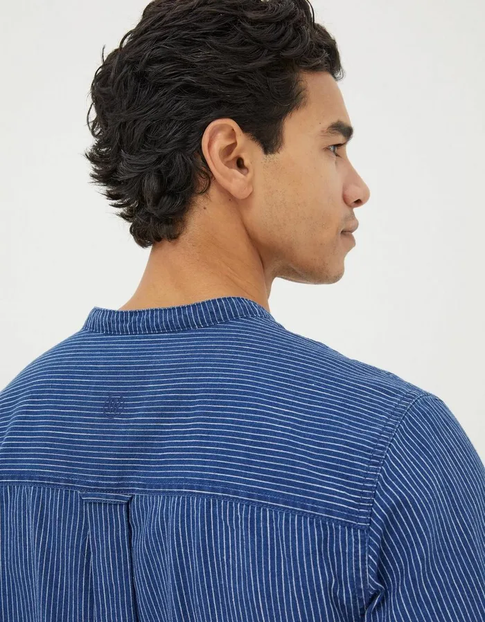 Indigo Stripe Grandad Shirt Washed Blue Men FatFace Shirts