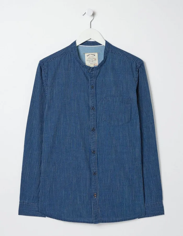 Indigo Stripe Grandad Shirt Washed Blue Men FatFace Shirts
