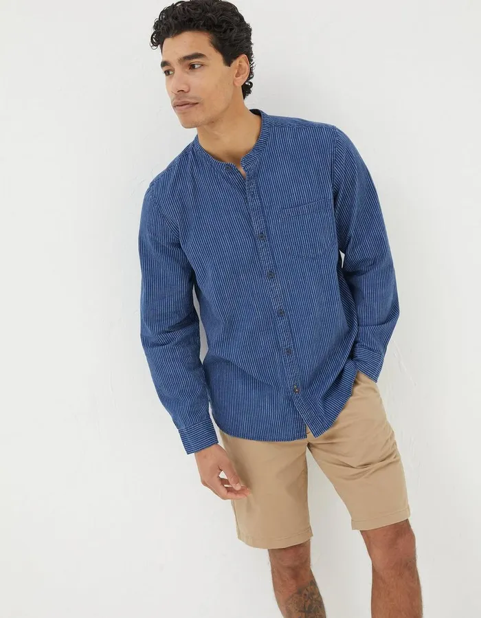 Indigo Stripe Grandad Shirt Washed Blue Men FatFace Shirts