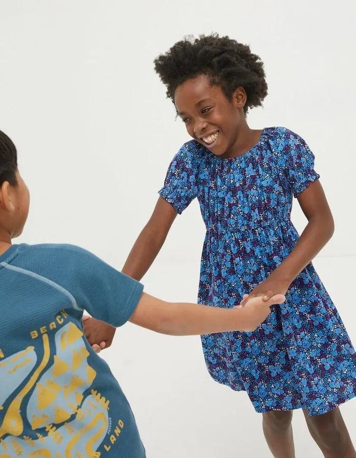 Ink Floral Printed Midi Dress Blue Girls FatFace Dresses Skirts and Jumpsuits