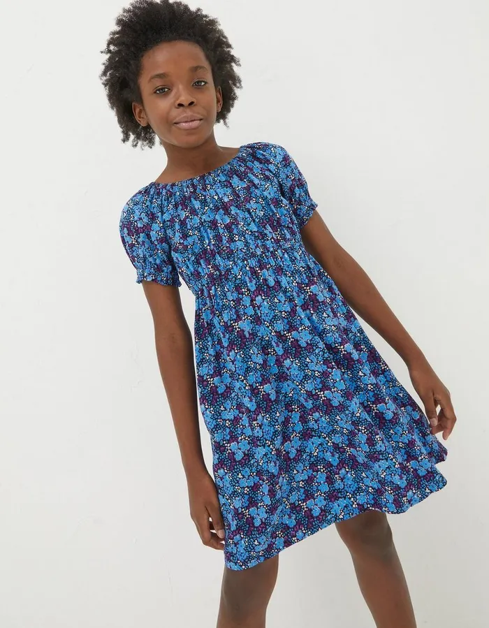 Ink Floral Printed Midi Dress Blue Girls FatFace Dresses Skirts and Jumpsuits