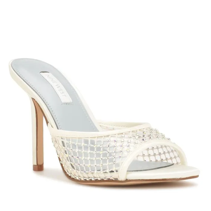 Iriep Heeled Slide Sandals Ivory Mesh Women Nine West Heels