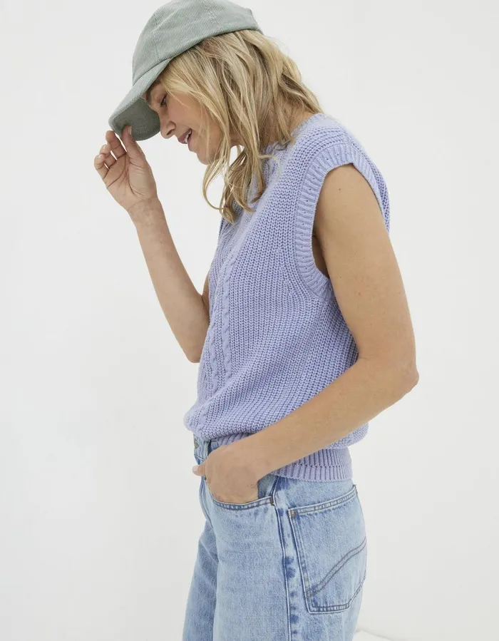 Iris Cable Tank Washed Blue Women FatFace Knitwear