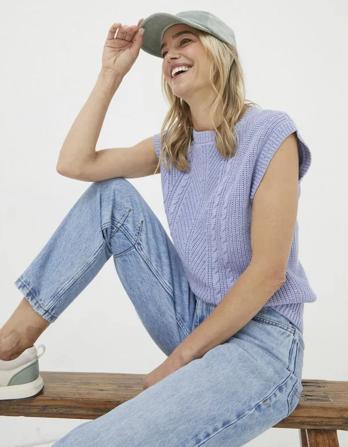 Iris Cable Tank Washed Blue Women FatFace Knitwear