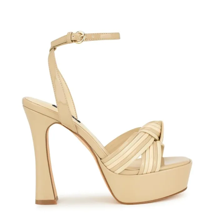 Irna Platform Ankle Strap Knotted Sandals Light Natural Patent Women Nine West Sandals
