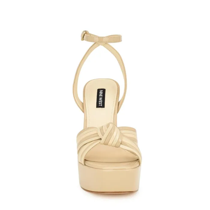 Irna Platform Ankle Strap Knotted Sandals Light Natural Patent Women Nine West Sandals