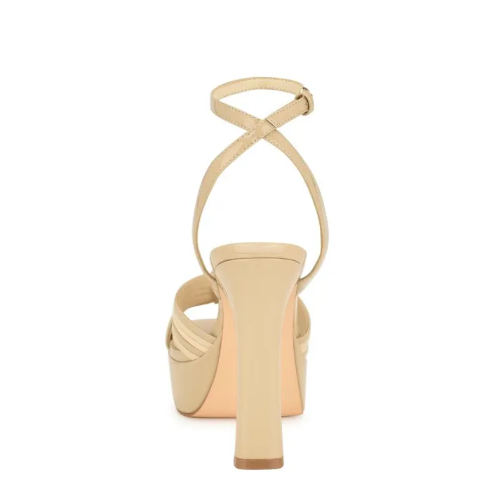 Irna Platform Ankle Strap Knotted Sandals Light Natural Patent Women Nine West Sandals