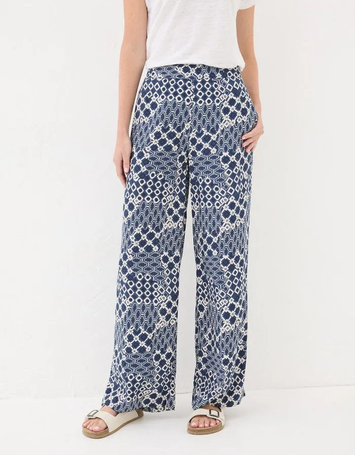 Isla Patchwork Geo Wide Leg Trousers Navy Women FatFace Trousers and Leggings