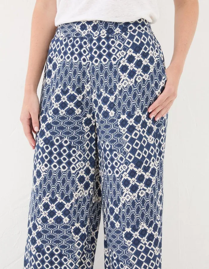 Isla Patchwork Geo Wide Leg Trousers Navy Women FatFace Trousers and Leggings