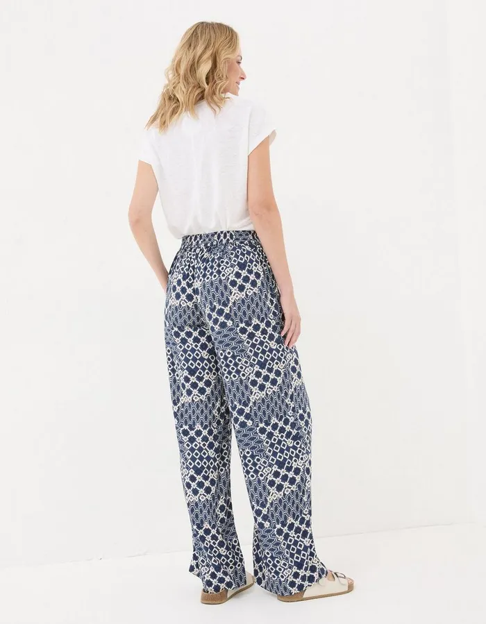 Isla Patchwork Geo Wide Leg Trousers Navy Women FatFace Trousers and Leggings