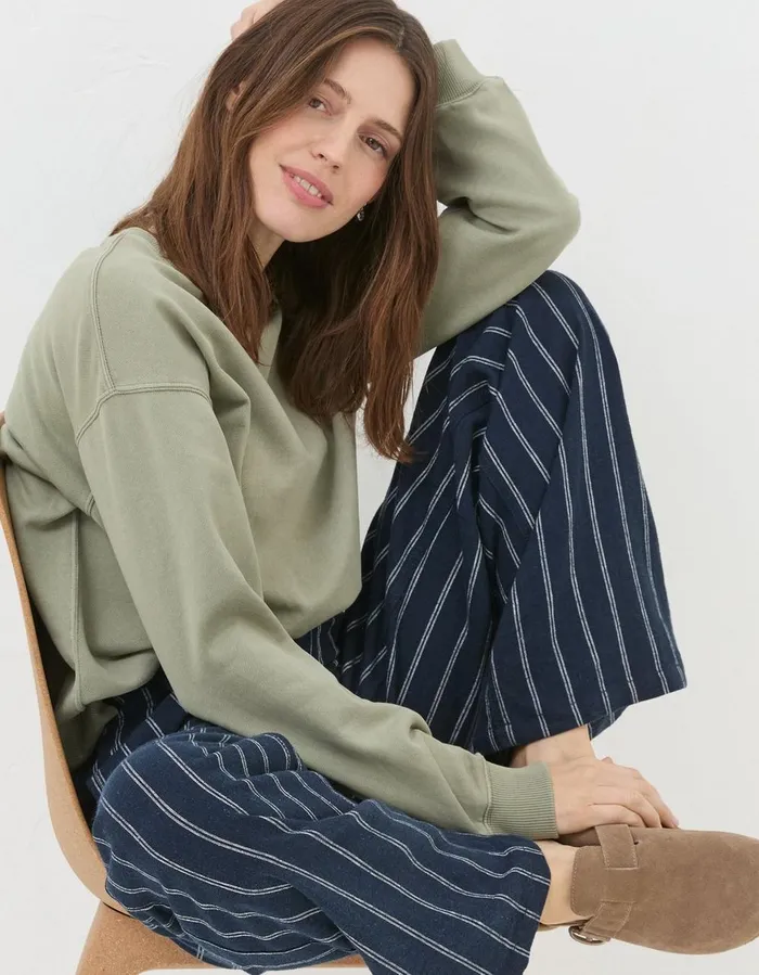 Iva Stripe Linen Blend Trousers Navy Women FatFace Trousers and Leggings