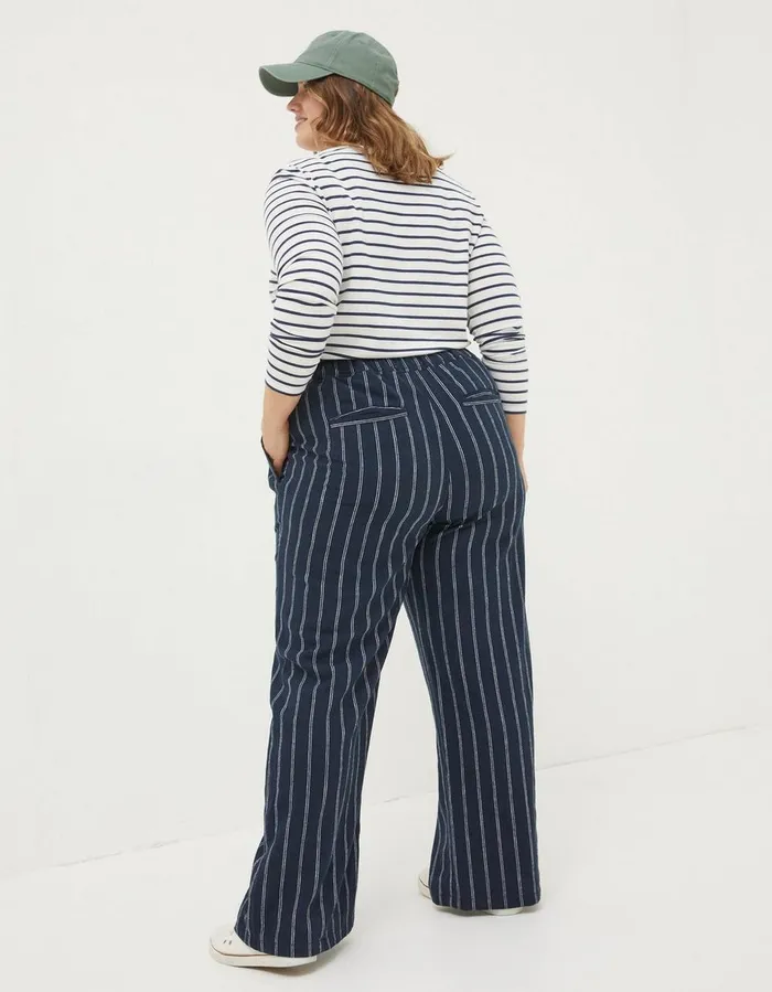 Iva Stripe Linen Blend Trousers Navy Women FatFace Trousers and Leggings