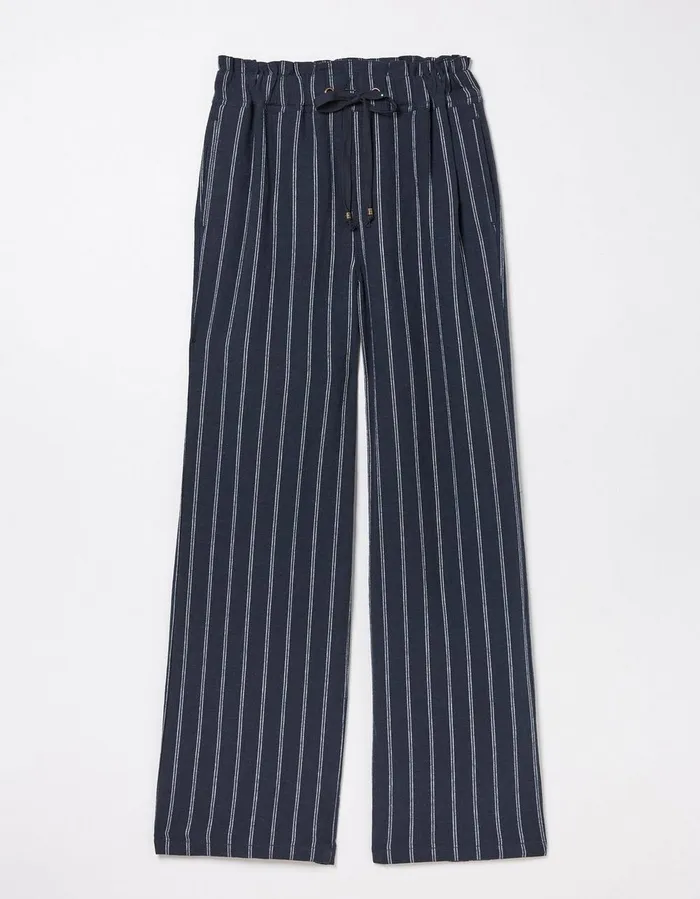 Iva Stripe Linen Blend Trousers Navy Women FatFace Trousers and Leggings