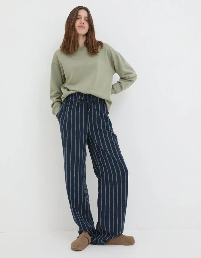 Iva Stripe Linen Blend Trousers Navy Women FatFace Trousers and Leggings