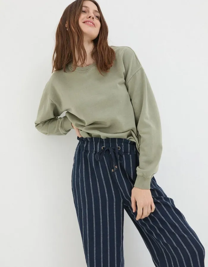 Iva Stripe Linen Blend Trousers Navy Women FatFace Trousers and Leggings