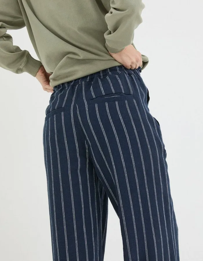 Iva Stripe Linen Blend Trousers Navy Women FatFace Trousers and Leggings