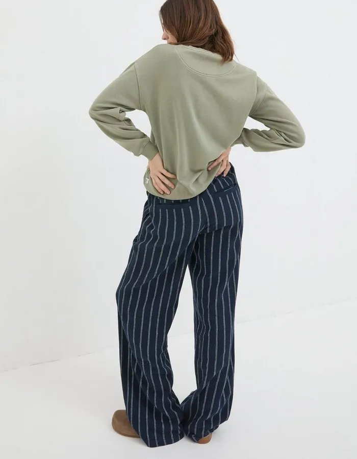 Iva Stripe Linen Blend Trousers Navy Women FatFace Trousers and Leggings