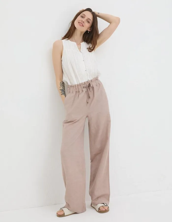 Iva Wide Leg Linen Trousers Natural Women FatFace Trousers and Leggings