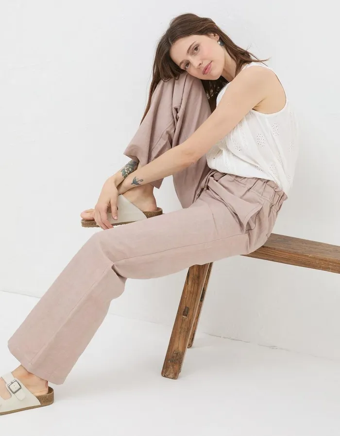 Iva Wide Leg Linen Trousers Natural Women FatFace Trousers and Leggings