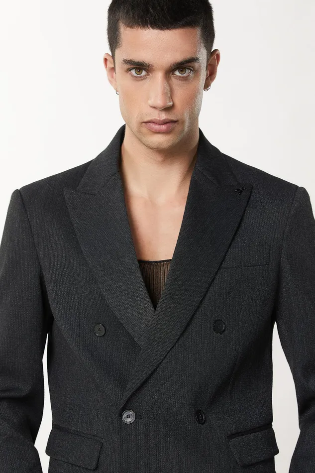 Jackets Men Patrizia Pepe DoubleBreasted CottonBlend Jacket Dark Gray