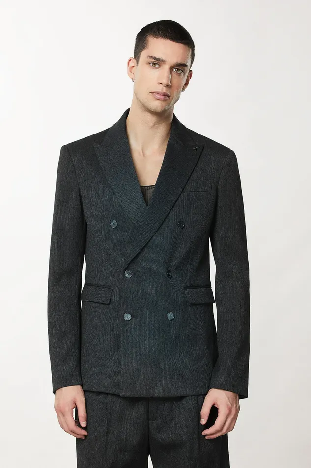 Jackets Men Patrizia Pepe DoubleBreasted CottonBlend Jacket Dark Gray