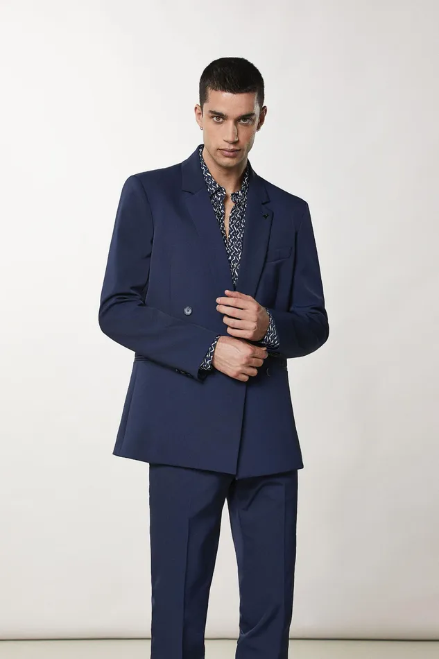 Jackets Men Patrizia Pepe DoubleBreasted Gabardine Jacket Atmosphere Blue