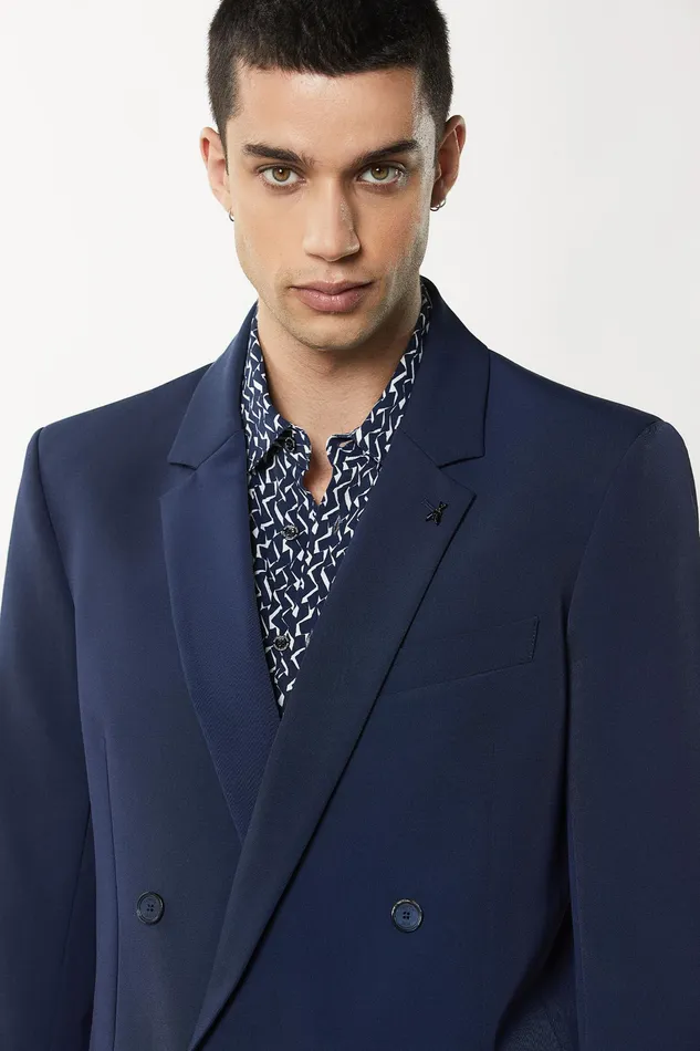 Jackets Men Patrizia Pepe DoubleBreasted Gabardine Jacket Atmosphere Blue