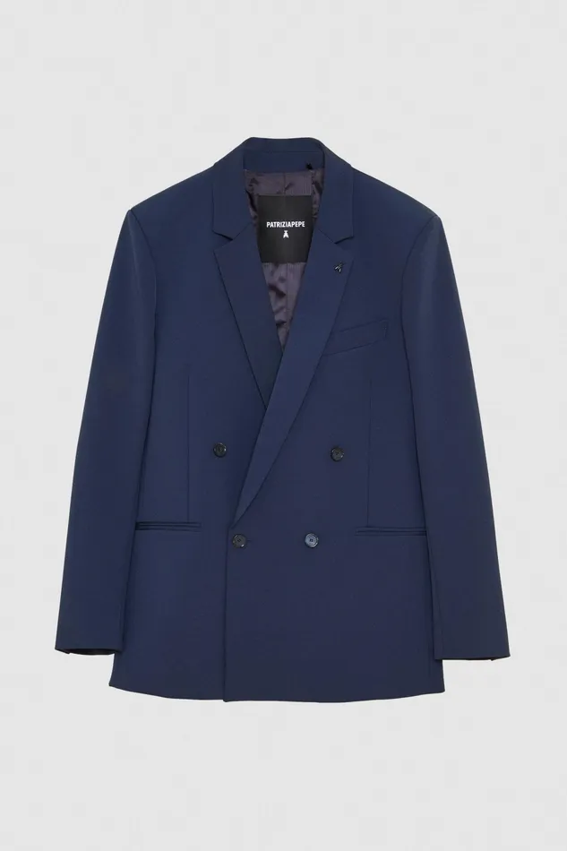 Jackets Men Patrizia Pepe DoubleBreasted Gabardine Jacket Atmosphere Blue