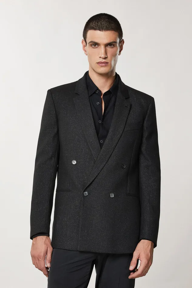 Jackets Men Patrizia Pepe DoubleBreasted Viscose Jacket Shiny Black
