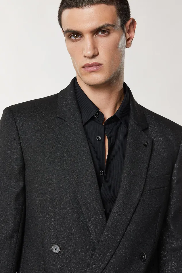 Jackets Men Patrizia Pepe DoubleBreasted Viscose Jacket Shiny Black