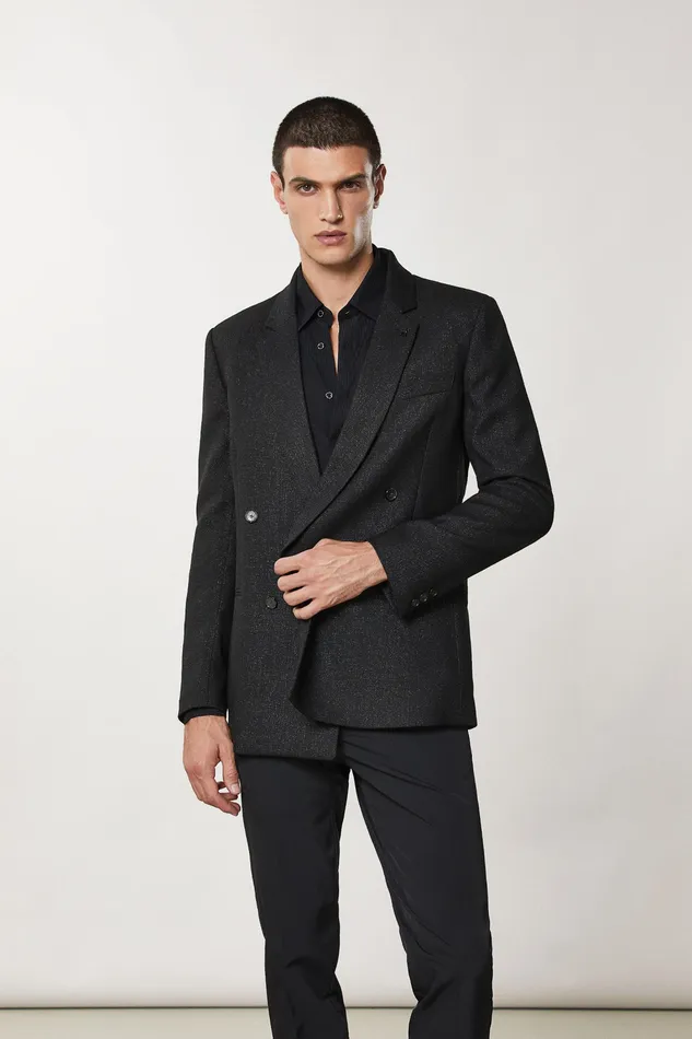 Jackets Men Patrizia Pepe DoubleBreasted Viscose Jacket Shiny Black