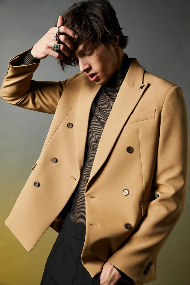 Jackets Men Patrizia Pepe Regular Fit DoubleBreasted Jacket Odyssey Beige
