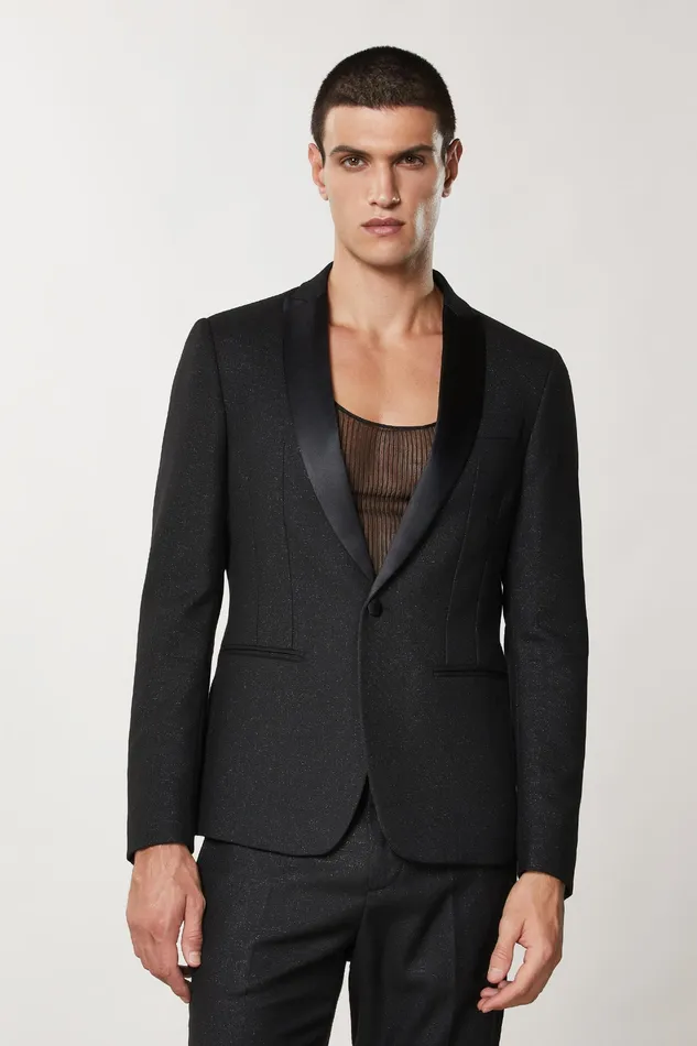 Jackets Men Patrizia Pepe Slim Fit Tuxedo Jacket Shinyblack and Black