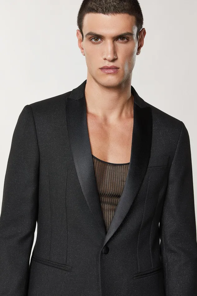 Jackets Men Patrizia Pepe Slim Fit Tuxedo Jacket Shinyblack and Black