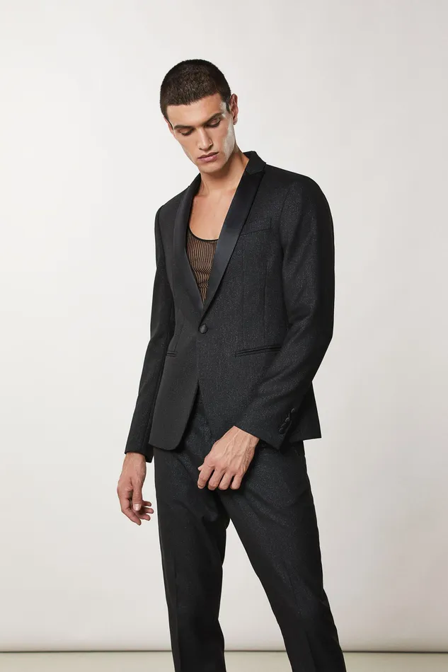 Jackets Men Patrizia Pepe Slim Fit Tuxedo Jacket Shinyblack and Black