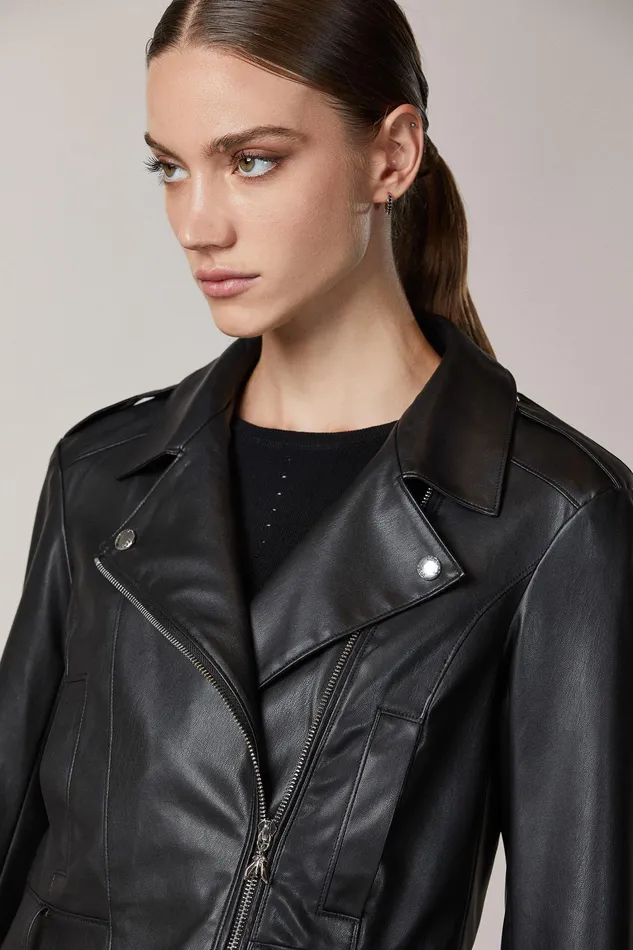 Jackets Women Patrizia Pepe Coated Fabric Biker Jacket Nero