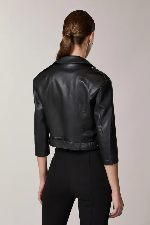 Jackets Women Patrizia Pepe Coated Fabric Biker Jacket Nero