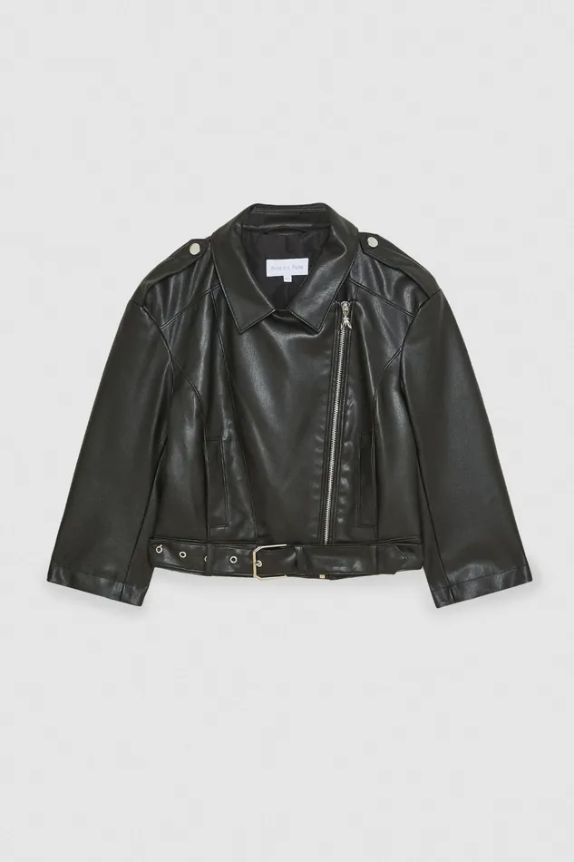 Jackets Women Patrizia Pepe Coated Fabric Biker Jacket Nero